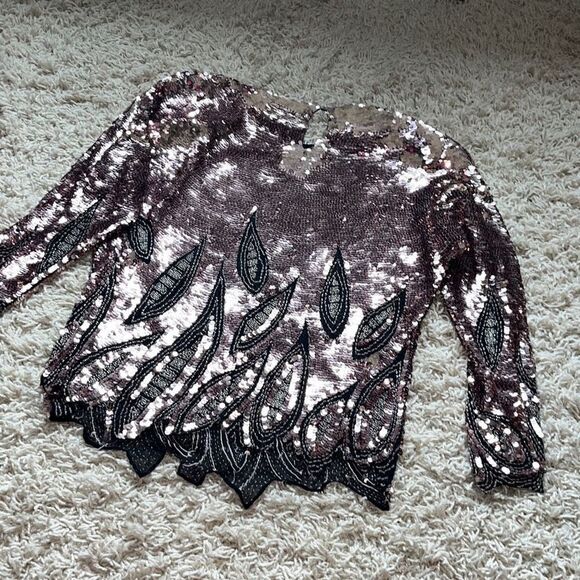 GORGEOUS 80's PINK Oleg Cassini Beaded and Sequin Top. Small 100% Silk Beautiful - Picture 9 of 16